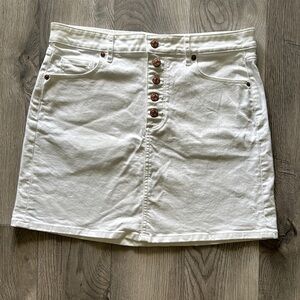 LOFT White Button-Front Midi Skirt